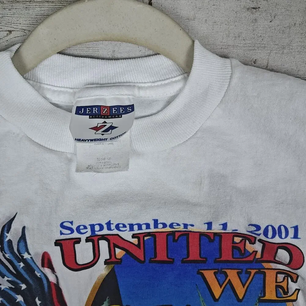 Vintage 9/11 United We Stand Tribute T-Shirt Kids M(10-12) Short Sleeve JERZEES